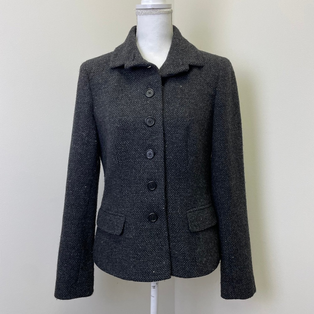 Lauren Ralph Lauren Grey Wool Blend Boucle Blazer Jacket Size 8 Peplum Classic